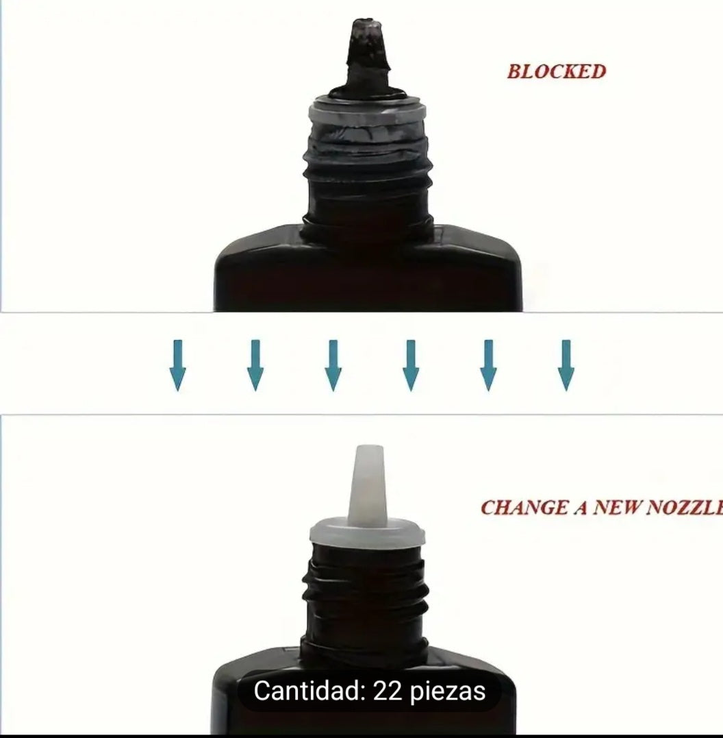 Juego de 22 piezas de puntas de aplicación de pegamento para pestañas y tapones de reemplazo de botellas con pines de prevención de bloqueos