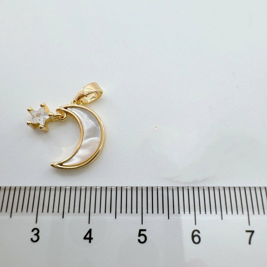 1 Piece 12mm Copper Shell Zircon Moon Tree Heart Shape Pendant