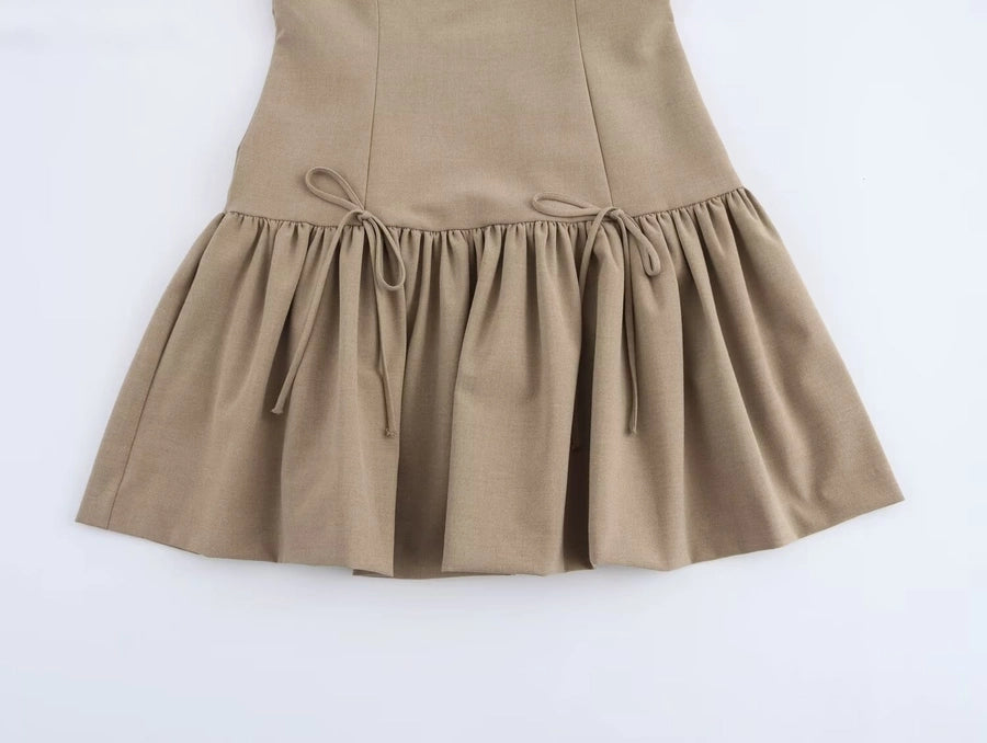 Women's Sheath Dress Elegant Round Neck Bowknot Pleated Sleeveless Solid Color Above Knee Daily