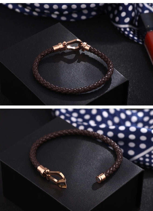 Stainless Steel pu leather hollow out women's wristband