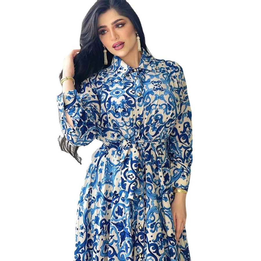 Women's Abaya Elegant Turndown Long Sleeve Flower Holiday Daily 