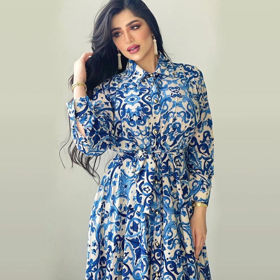 Women's Abaya Elegant Turndown Long Sleeve Flower Holiday Daily 