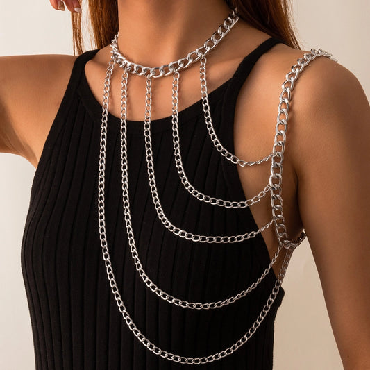 Fashion Hanging Neck Chain Clavicle Necklace Sexy Geometric U-shaped Tassel Single Shoulder Body Chain for Women