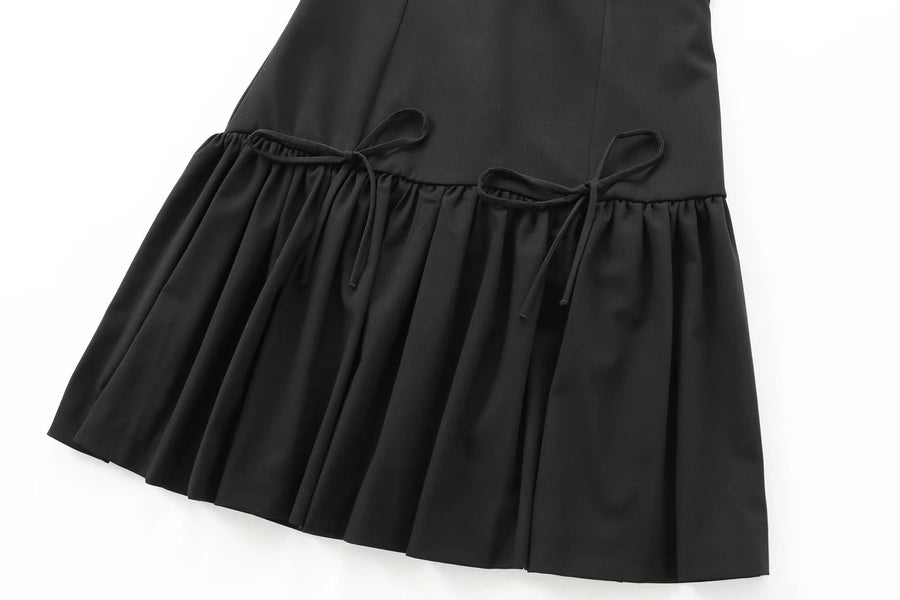 Women's Sheath Dress Elegant Round Neck Bowknot Pleated Sleeveless Solid Color Above Knee Daily