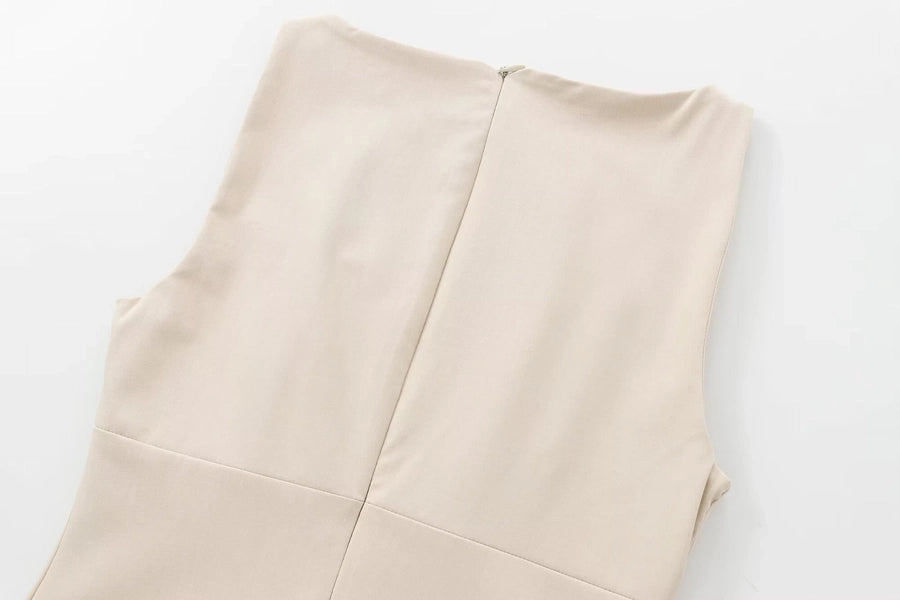 Women's Sheath Dress Elegant Round Neck Bowknot Pleated Sleeveless Solid Color Above Knee Daily