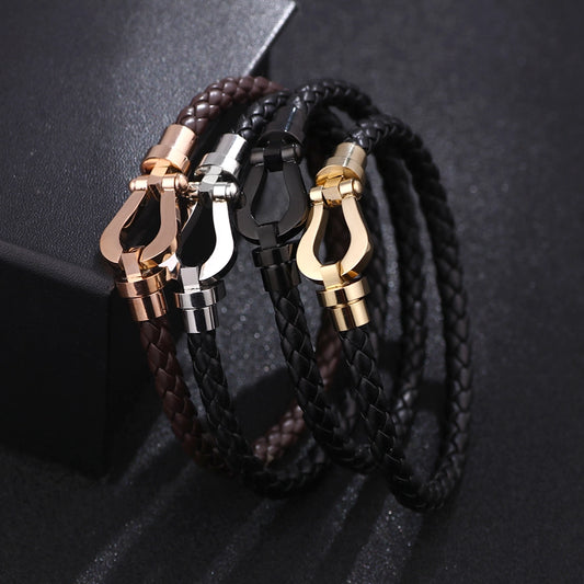Stainless Steel pu leather hollow out women's wristband