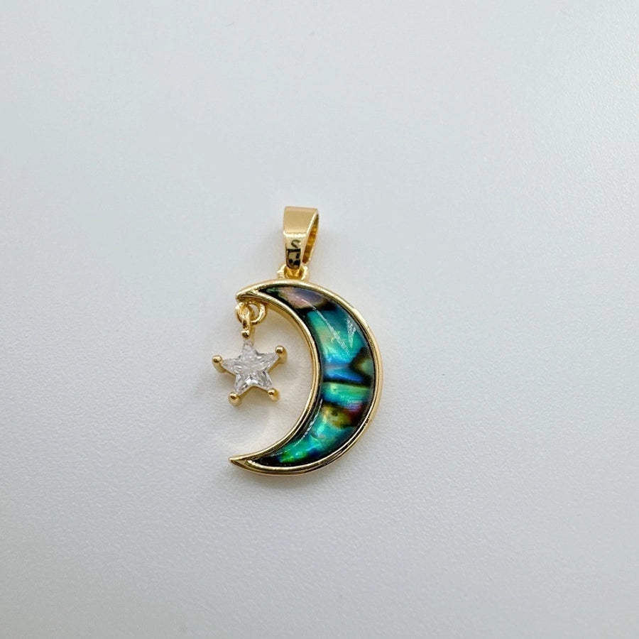 1 Piece 12mm Copper Shell Zircon Moon Tree Heart Shape Pendant