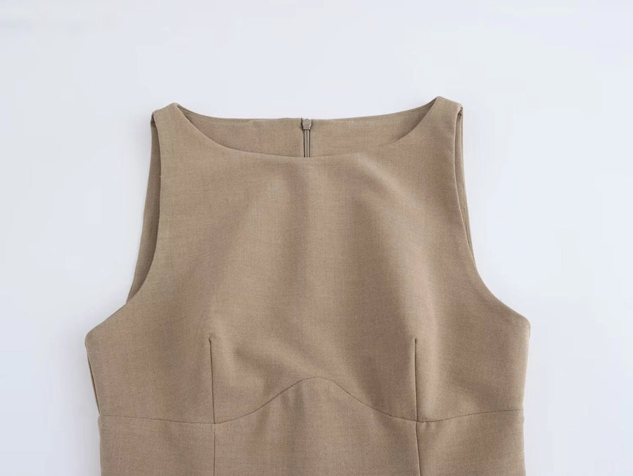 Women's Sheath Dress Elegant Round Neck Bowknot Pleated Sleeveless Solid Color Above Knee Daily