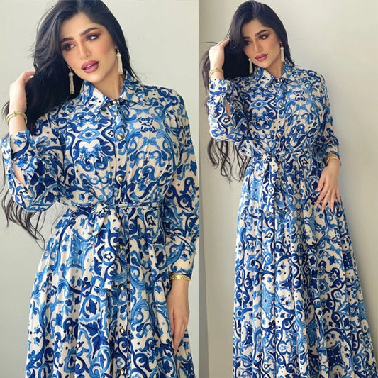 Women's Abaya Elegant Turndown Long Sleeve Flower Holiday Daily