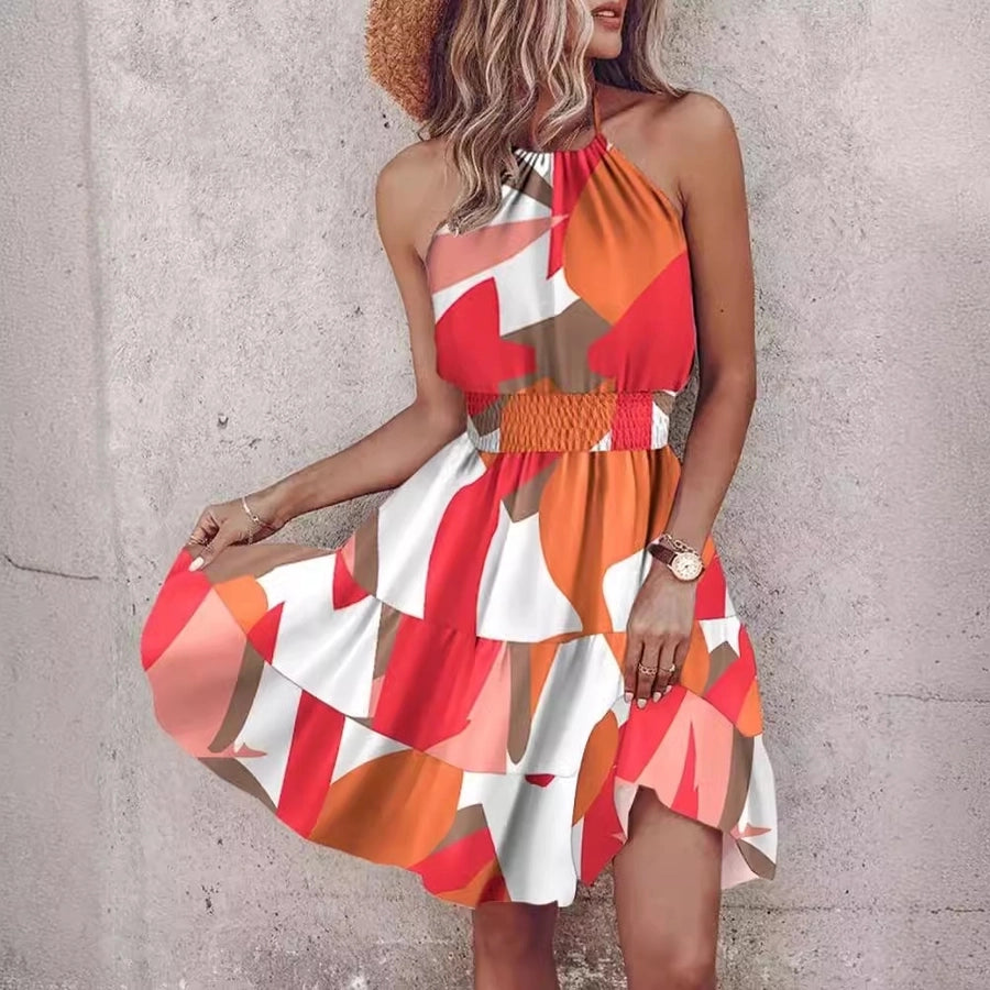 Women's Strap Dress Regular Dress Sexy Halter Neck Printing Sleeveless Printing Colorful Knee-Length Holiday Date 