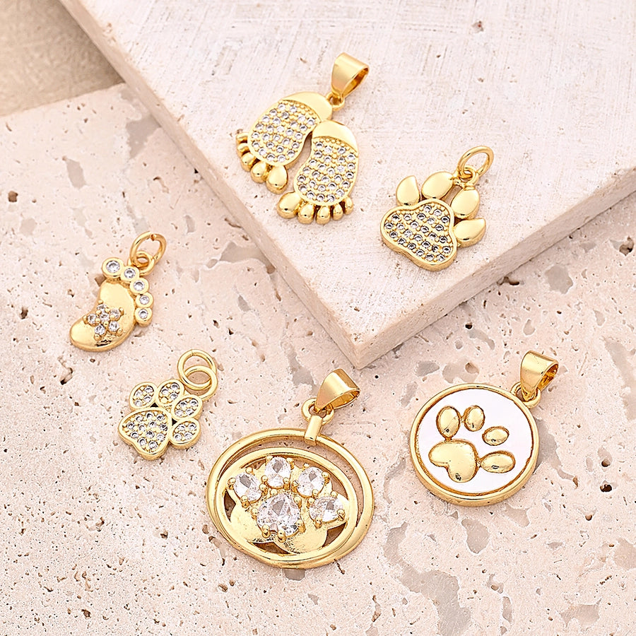 1 Pc/Package 14x10mm 18x16mm 22x20mm 3mm 5x3mm Copper Zircon 18K Gold Plated Round Paw Print Footprint Polished Pendant Jewelry Accessories