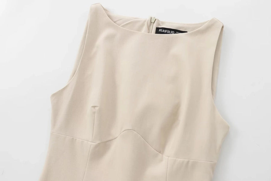 Women's Sheath Dress Elegant Round Neck Bowknot Pleated Sleeveless Solid Color Above Knee Daily