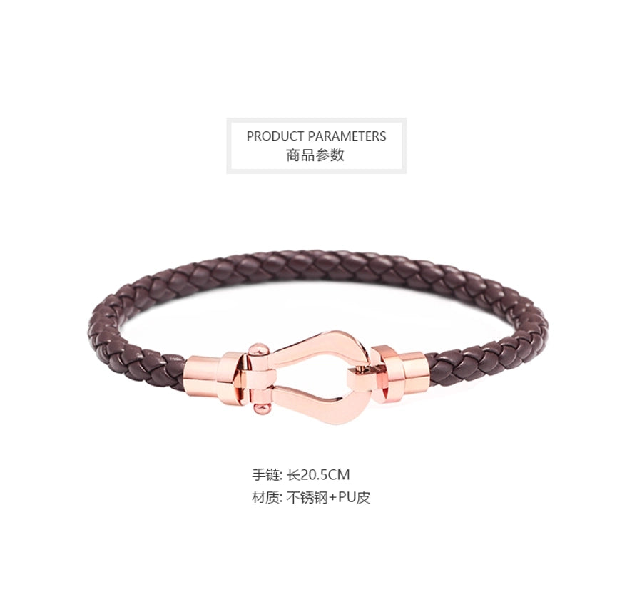 Stainless Steel pu leather hollow out women's wristband