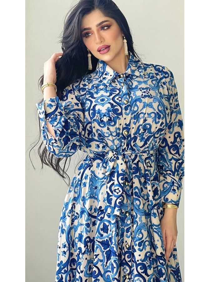 Women's Abaya Elegant Turndown Long Sleeve Flower Holiday Daily 