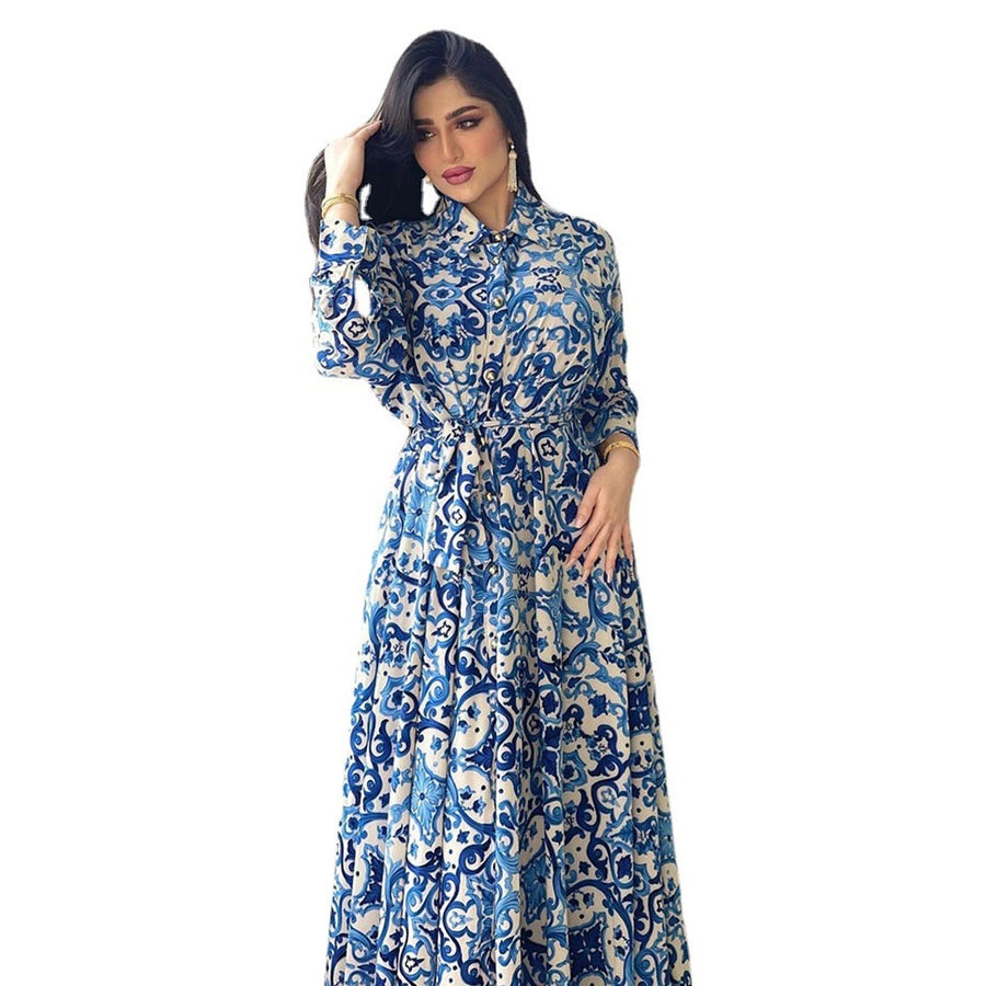Women's Abaya Elegant Turndown Long Sleeve Flower Holiday Daily 