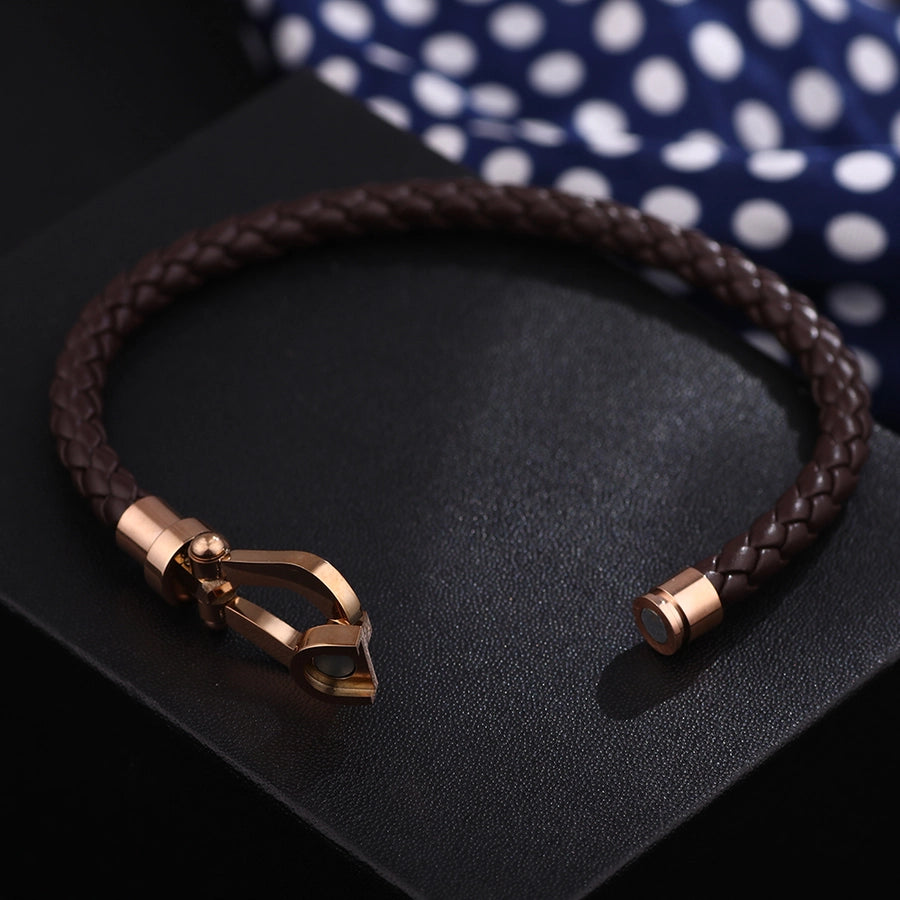 Stainless Steel pu leather hollow out women's wristband