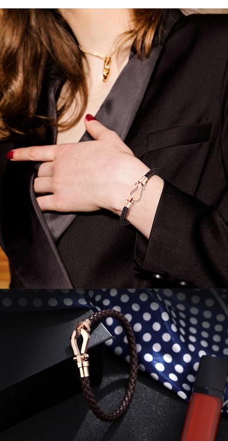 Stainless Steel pu leather hollow out women's wristband