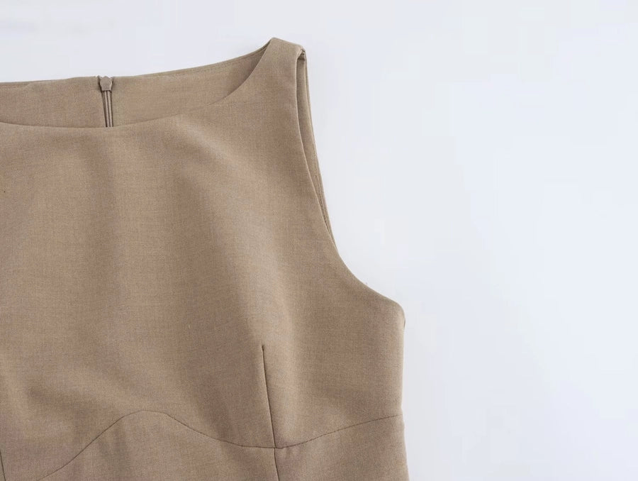 Women's Sheath Dress Elegant Round Neck Bowknot Pleated Sleeveless Solid Color Above Knee Daily