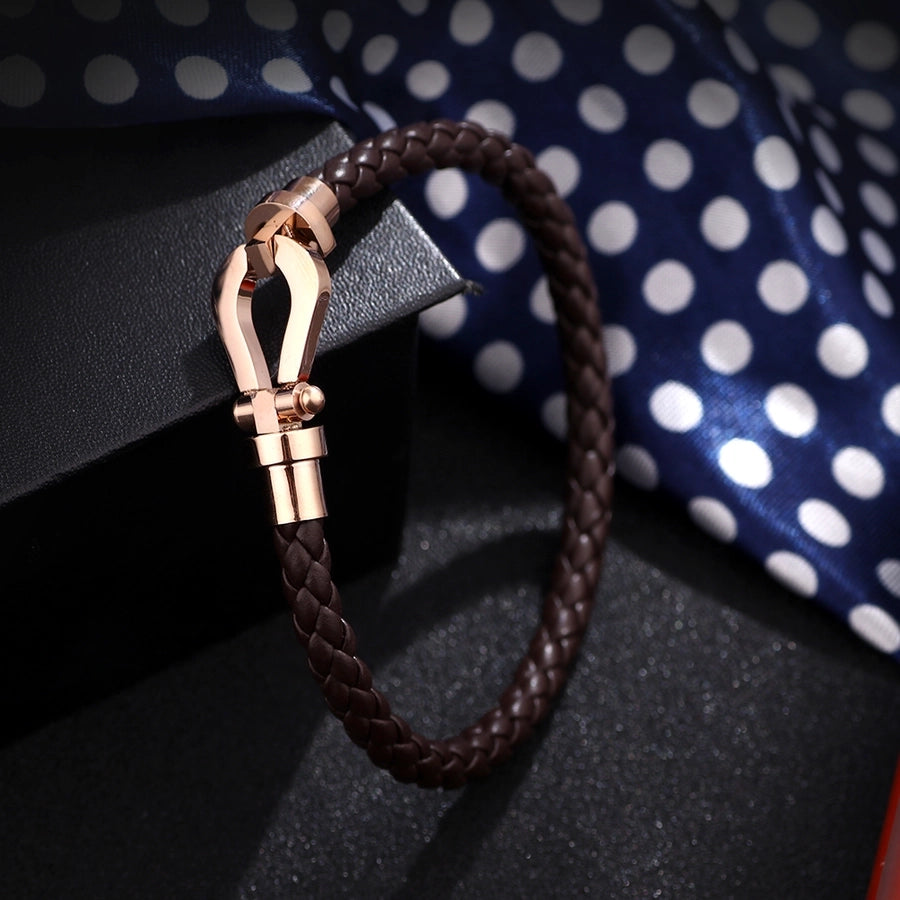 Stainless Steel pu leather hollow out women's wristband