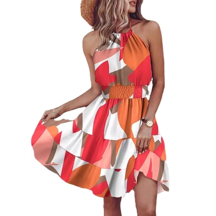 Women's Strap Dress Regular Dress Sexy Halter Neck Printing Sleeveless Printing Colorful Knee-Length Holiday Date 