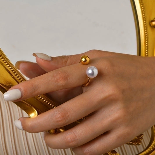 18K Gold Plated Pearls Open Ring