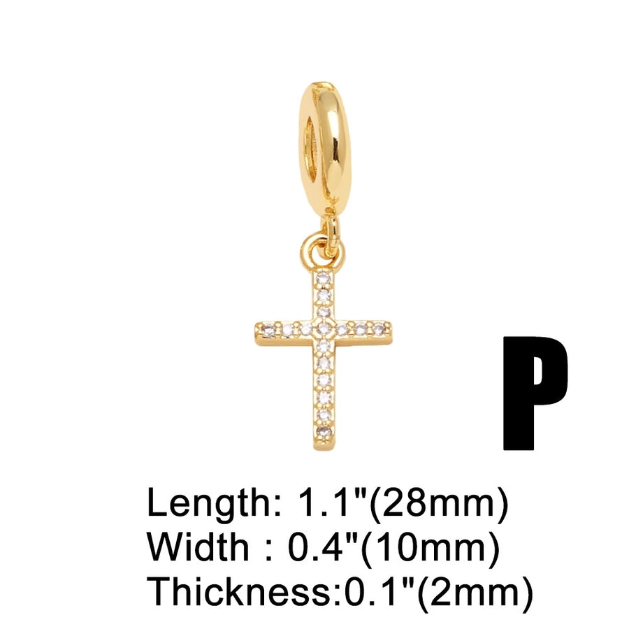 1 Piece 12*24mm Copper Zircon Gold Plated Human Cross Solid Color Pendant Chain Jewelry Accessories