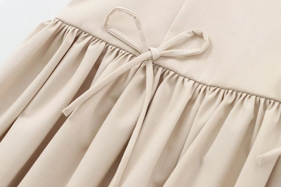 Women's Sheath Dress Elegant Round Neck Bowknot Pleated Sleeveless Solid Color Above Knee Daily