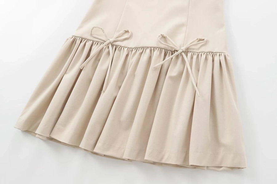 Women's Sheath Dress Elegant Round Neck Bowknot Pleated Sleeveless Solid Color Above Knee Daily