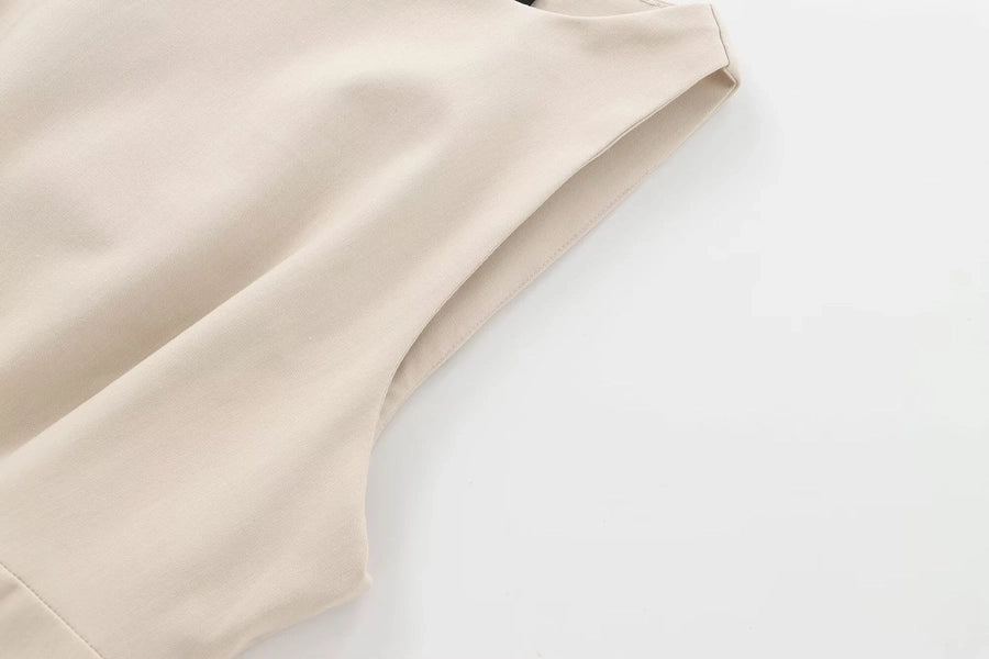 Women's Sheath Dress Elegant Round Neck Bowknot Pleated Sleeveless Solid Color Above Knee Daily