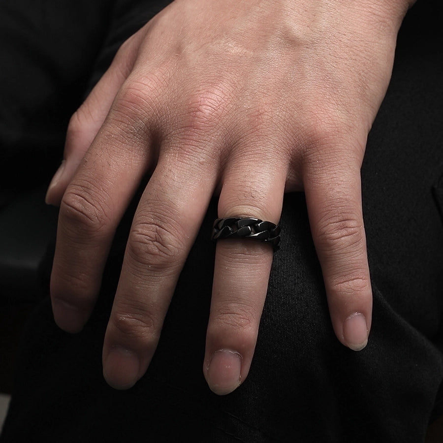 Classic Style Solid Color Titanium Steel 18K Gold Plated Men's Rings